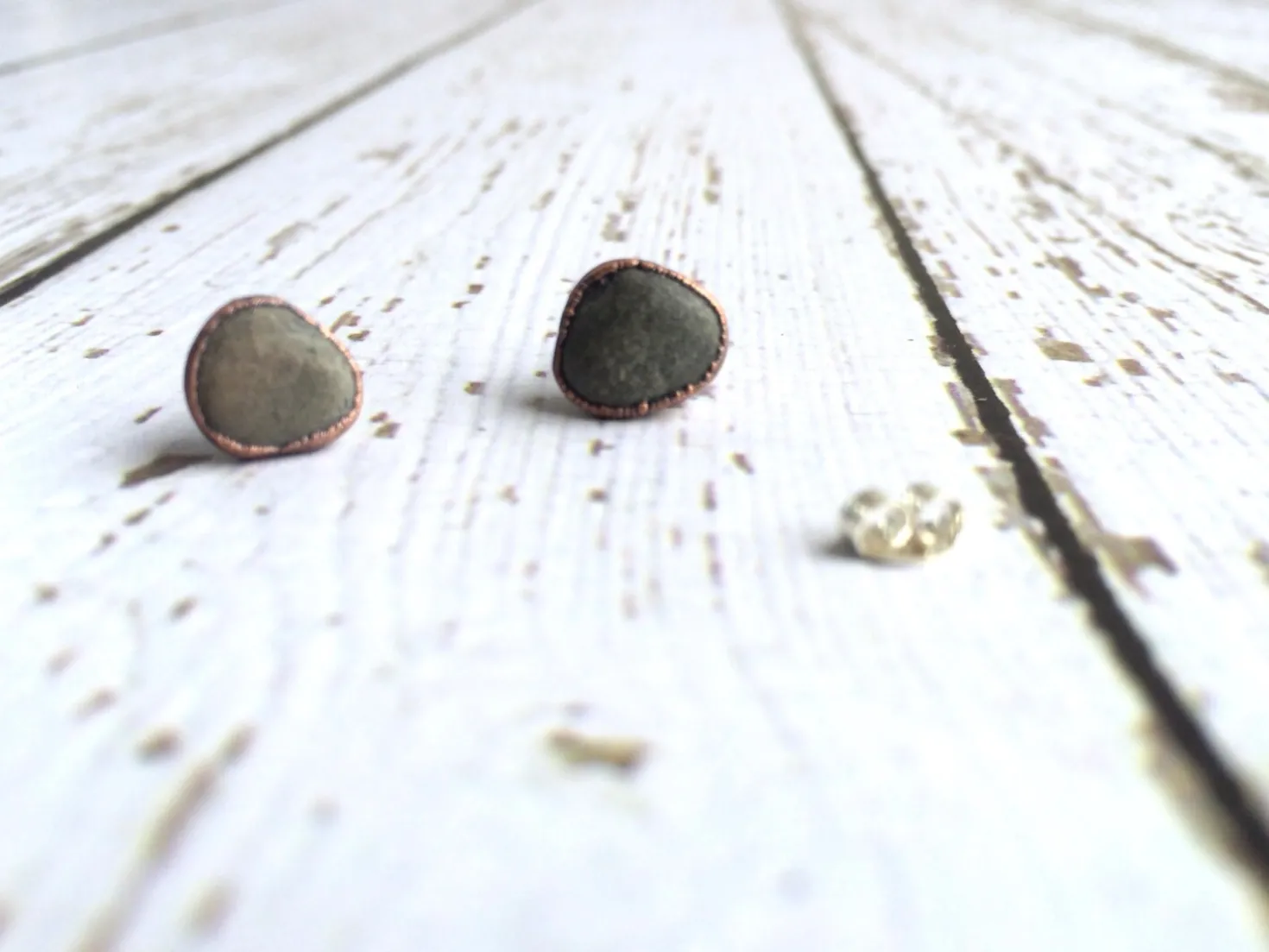 Beach pebble earrings | Martha's Vineyard beach pebble sterling silver post earring