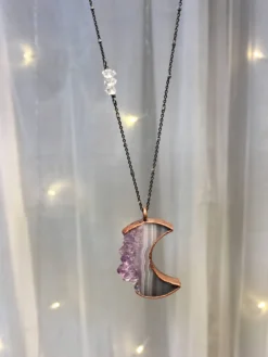 Crystal Moon Necklace | Druzy crystal necklace