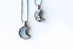 Druzy crystal moon necklace | Electroformed druzy necklace