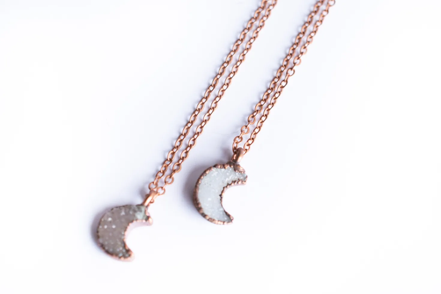 Druzy crystal moon necklace | Electroformed druzy necklace