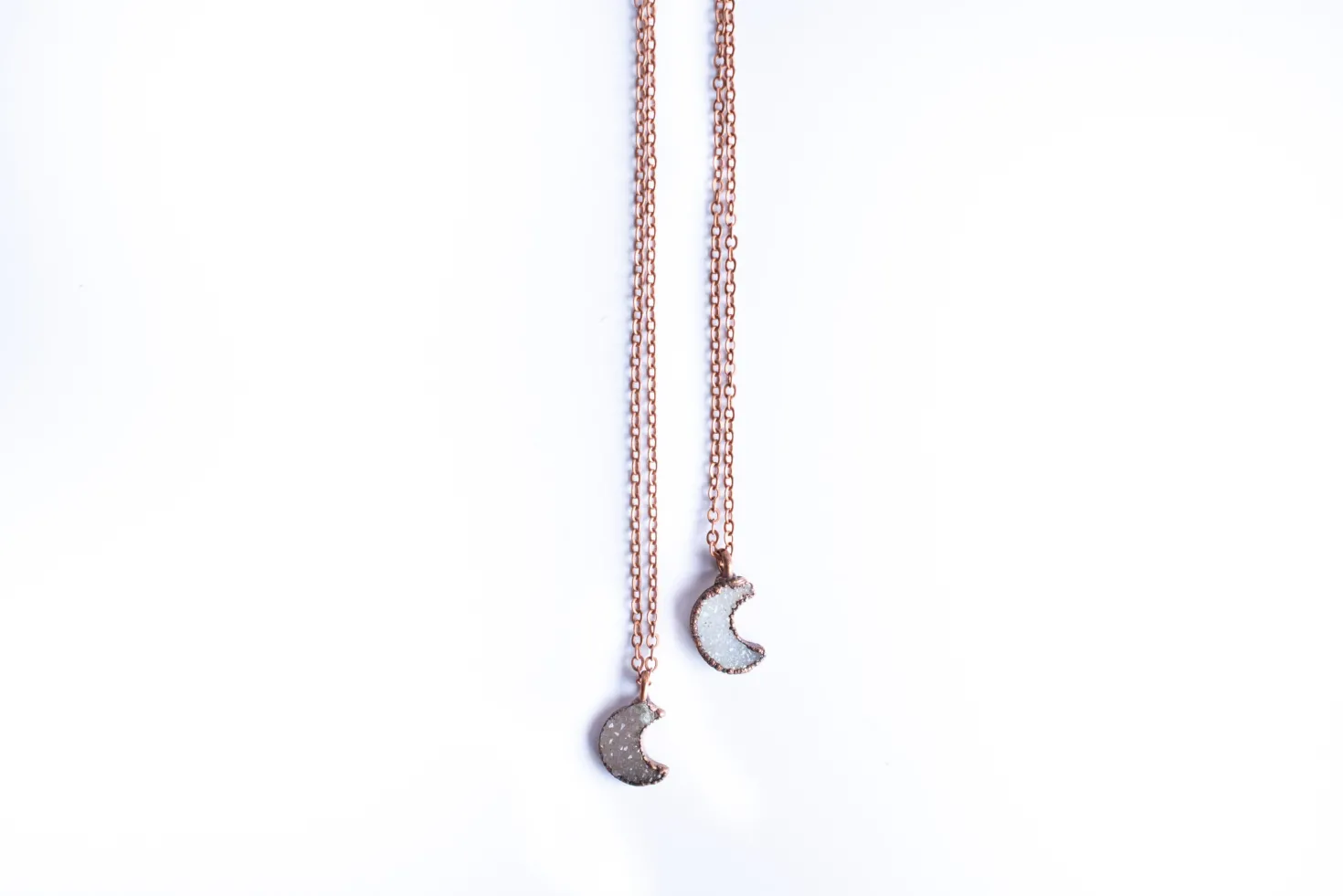 Druzy crystal moon necklace | Electroformed druzy necklace