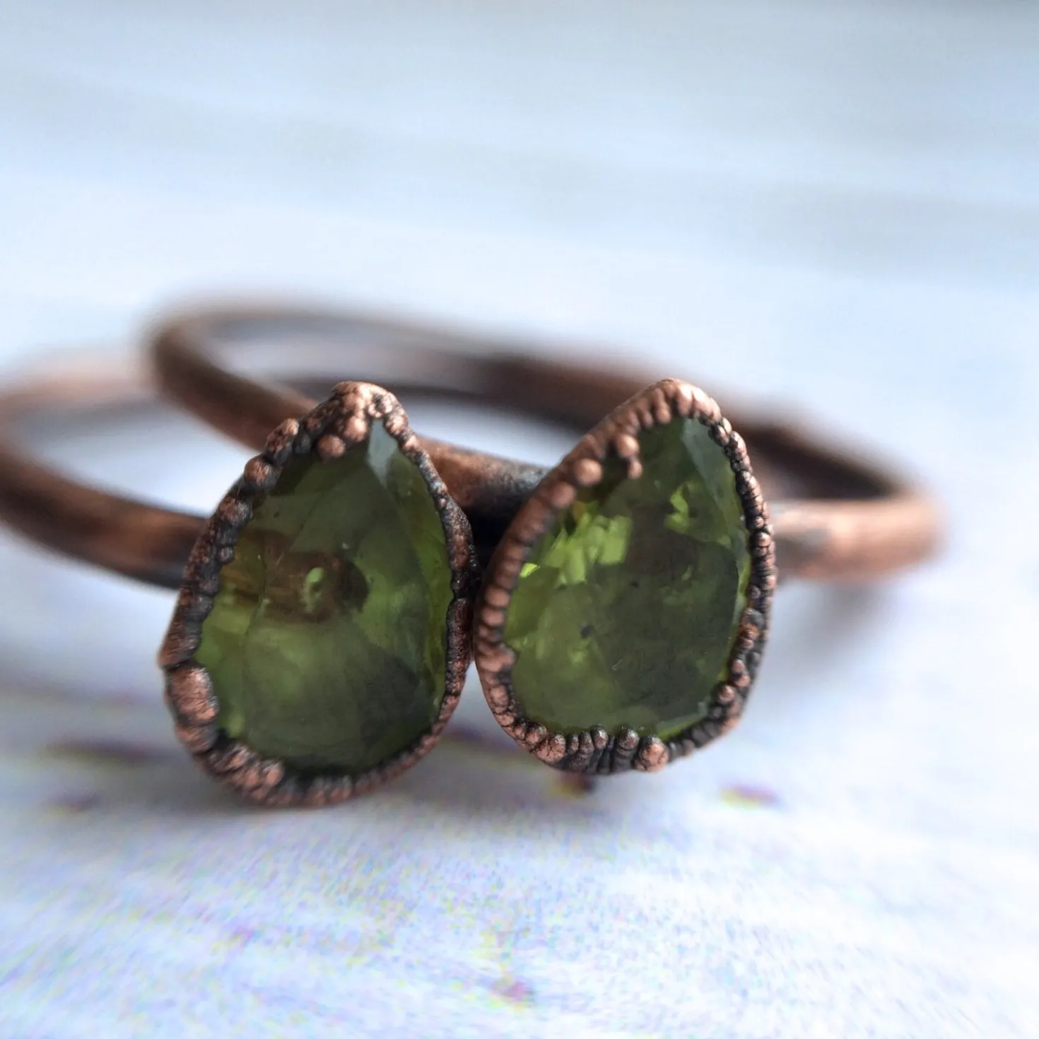 Green Peridot ring | Faceted peridot stacking ring