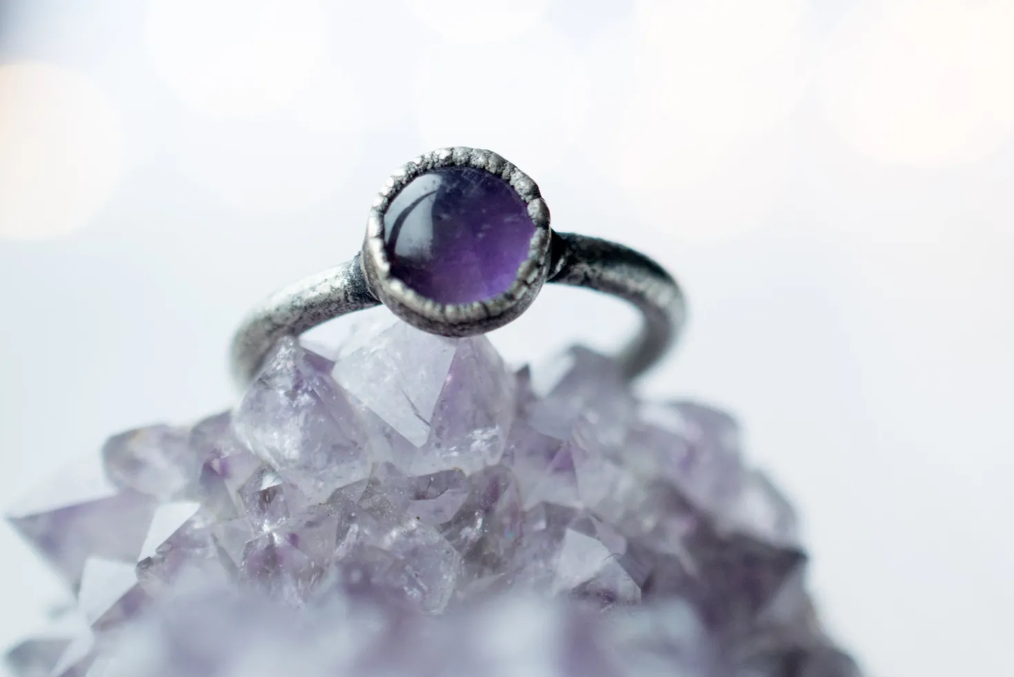 Oxidized Silver Amethyst statement ring | Amethyst orb ring