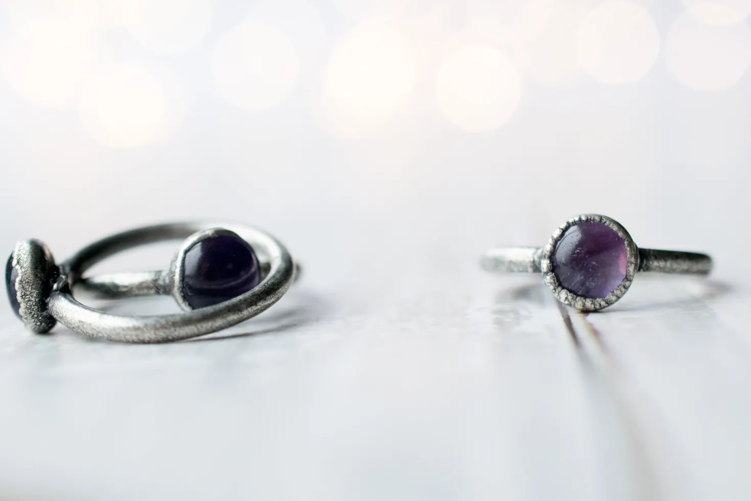 Oxidized Silver Amethyst statement ring | Amethyst orb ring