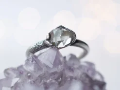 Oxidized silver raw crystal ring | Herkimer diamond ring