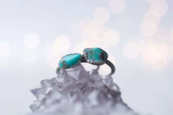 Oxidized silver turquoise ring | Raw turquoise stacking ring