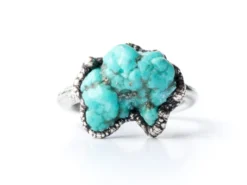 Oxidized silver turquoise ring | Raw turquoise stacking ring