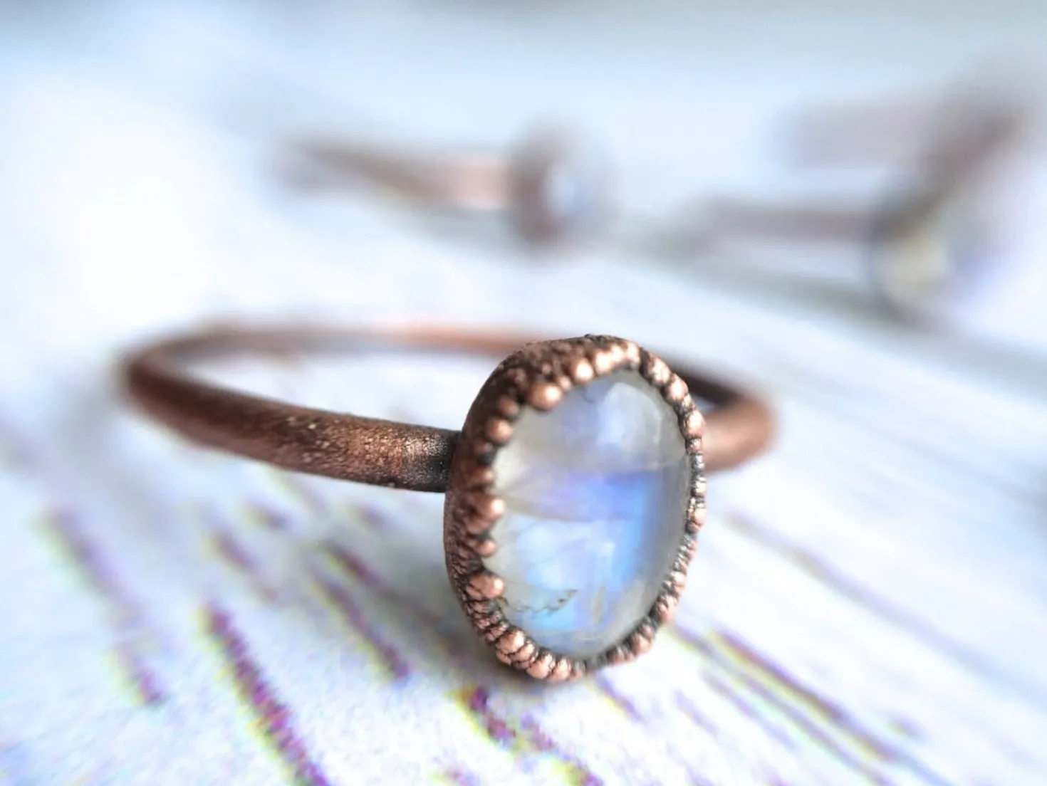 Rainbow moonstone ring | Simple stone stacking ring