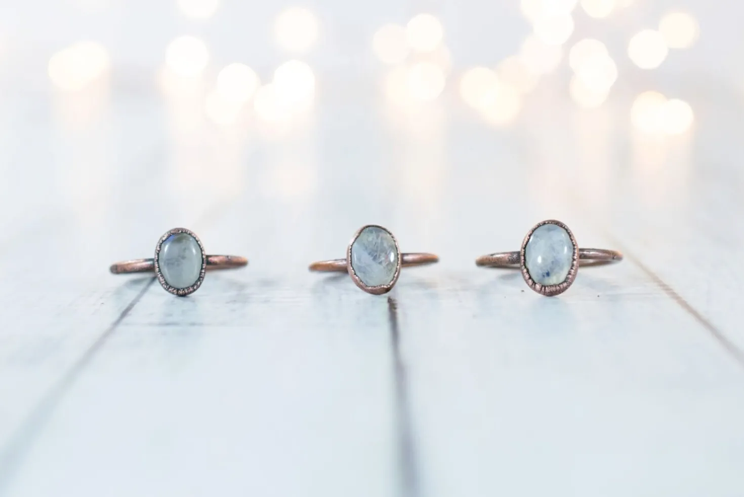 Rainbow moonstone ring | Simple stone stacking ring