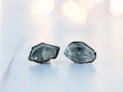 Raw crystal studs | Herkimer diamond antraxolite stud earrings
