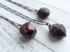 Raw garnet necklace | Raw garnet pendant on oxidized sterling silver chain