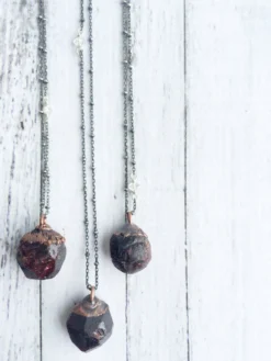 Raw garnet necklace | Raw garnet pendant on oxidized sterling silver chain