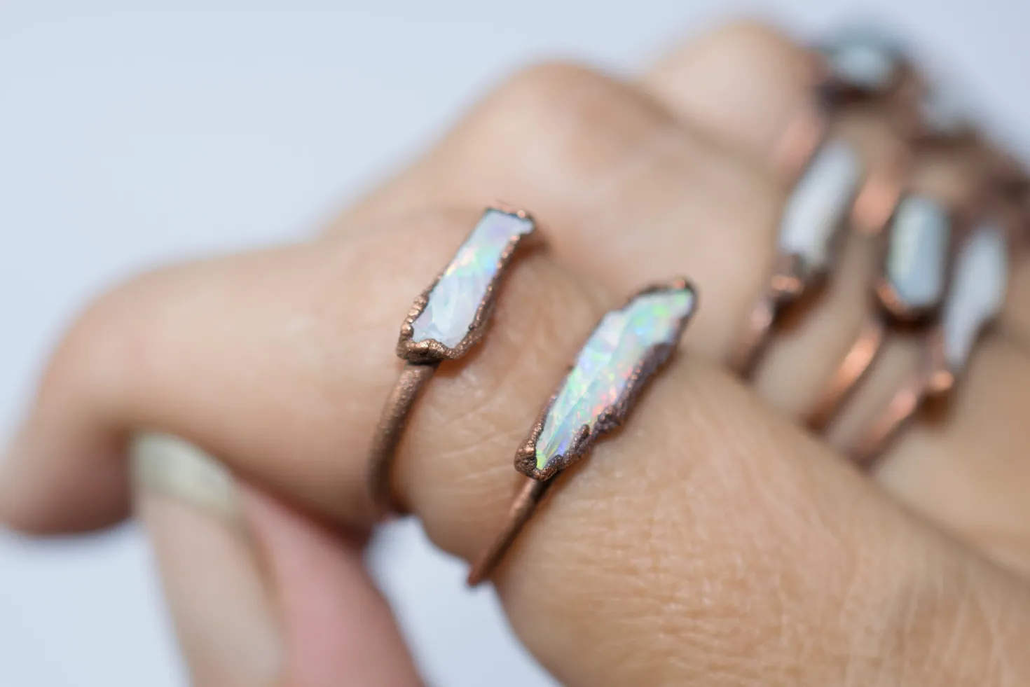 Raw opal bar ring | Rough opal ring