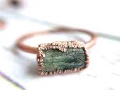 Raw tourmaline ring | Green tourmaline crystal ring