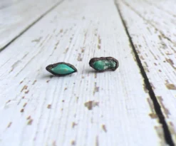 Raw turquoise stud earrings | Turquoise nugget sterling silver post earring