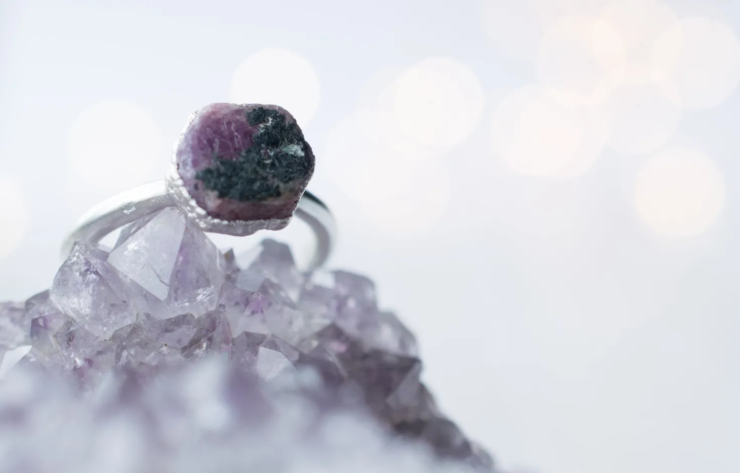 SALE Silver Ruby ring | Red ruby crystal ring
