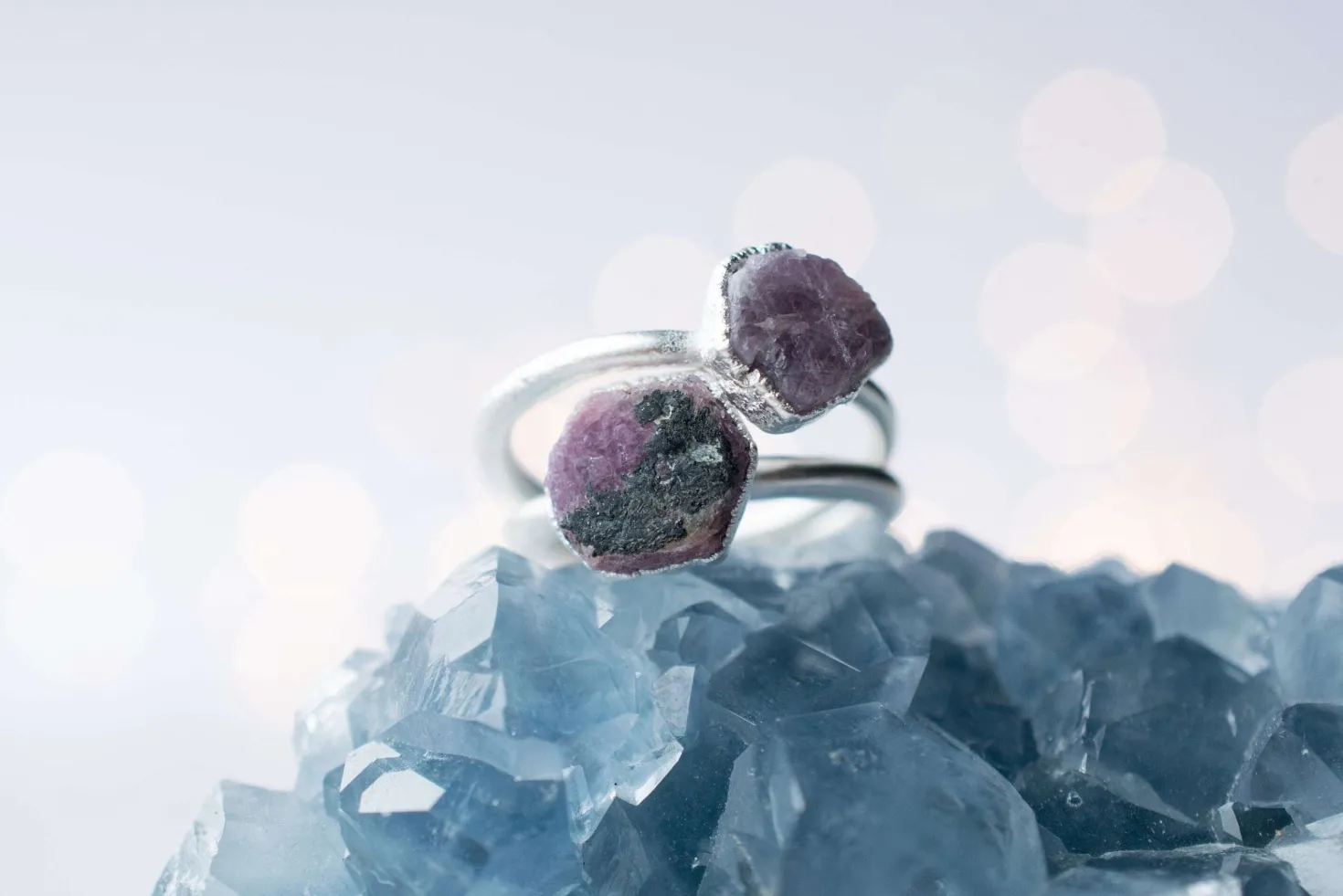 SALE Silver Ruby ring | Red ruby crystal ring