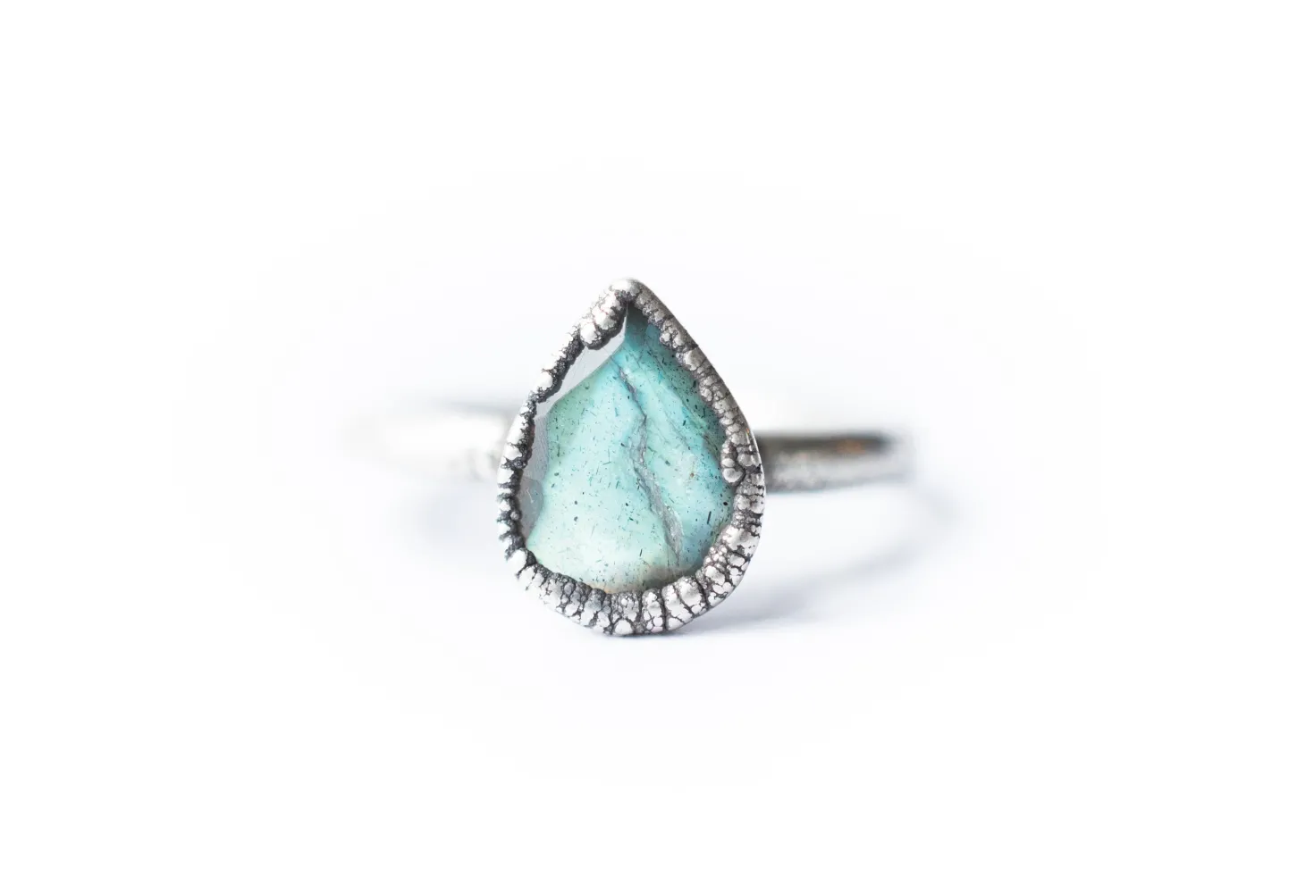Silver Labradorite ring | Gemstone stacking ring